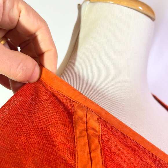 Lafayette 148 Size M Thin Knit Cardigan Orange Linen Blend - Picture 8 of 16